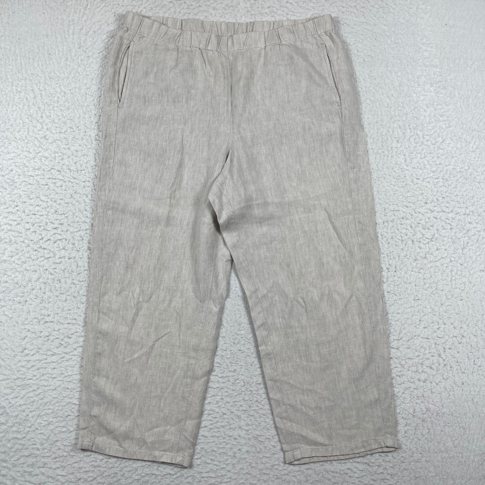 J.Jill Love Linen Pants Women‎ Medium Beige Elastic Waist Straight Leg Cropped
